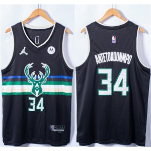 Men's Milwaukee Bucks #34 Giannis Antetokounmpo Black Stitched Basketball Jersey SK4Q