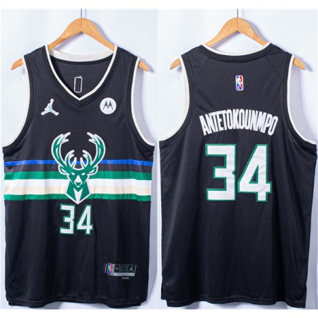 Men's Milwaukee Bucks #34 Giannis Antetokounmpo Black Stitched Basketball Jersey SK4Q