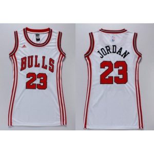 Women's Chicago Bulls #23 Michael Jordan White Dress NBA Jersey