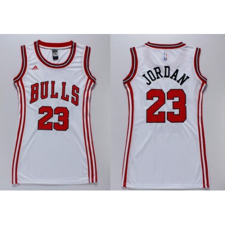 Women's Chicago Bulls #23 Michael Jordan White Dress NBA Jersey