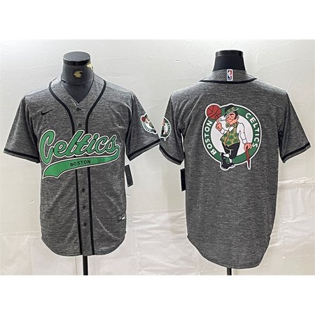 Men's Boston Celtics Gray Team Big Logo With Patch Stitched Baseball Jersey T96E