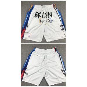 Men's Brooklyn Nets White Shorts (Run Small) V56E