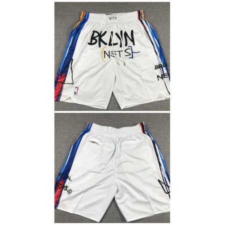 Men's Brooklyn Nets White Shorts (Run Small) V56E
