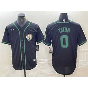 Men's Boston Celtics #0 Jayson Tatum Black With Patch Stitched Baseball Jersey CGEM