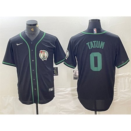 Men's Boston Celtics #0 Jayson Tatum Black With Patch Stitched Baseball Jersey CGEM