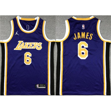 Youth Los Angeles Lakers #6 LeBron James Purple Stitched Basketball Jersey M714