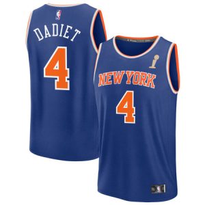 Men's New York Knicks #4 Pacome Dadiet Blue 2026 NBA Finals Champions Fast Break Icon Edition Jersey