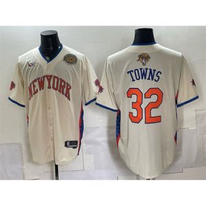 Men's New York Knicks #32 Karl-Anthony Towns Cream 2026 Finals & Eastern Conference Champions Patch Jersey