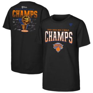 bd763d377c2231e3038df9ab799bf9ed.jpeg Men's New York Knicks Black 2026 NBA Finals Champions Trophy Signature Roster T-Shirt
