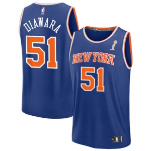 bfc640710fb6d23148dce406120cc8d6.jpeg Men's New York Knicks #51 Mohamed Diawara Blue 2026 NBA Finals Champions Fast Break Icon Edition Jersey