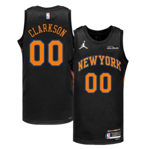 Men's New York Knicks #00 Jordan Clarkson Black Stitched Basketball Jersey