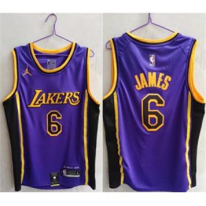 Men's Los Angeles Lakers #6 LeBron James Purple Stitched Basketball Jersey V07U
