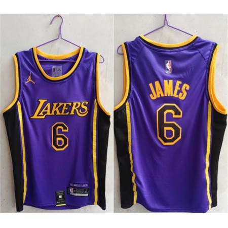 Men's Los Angeles Lakers #6 LeBron James Purple Stitched Basketball Jersey V07U