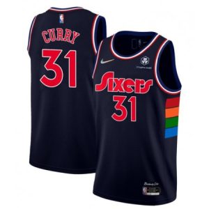 c398b389965b5e1ae6214a596363d176.jpeg Men's Philadelphia 76ers #31 Seth Curry 2021/22 City Edition Navy 75th Anniversary Stitched Swingman Jersey