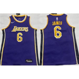 Men's Los Angeles Lakers #6 LeBron James Purple Stitched Basketball Jersey PZB2