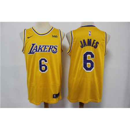 Men's Los Angeles Lakers #6 LeBron James Yellow Stitched Basketball Jersey Y9LW