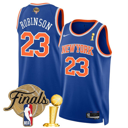 Men's New York Knicks #23 Mitchell Robinson Blue 2026 Finals Patch And Finals Champions Patch Icon Edition Stitched Basketball Jersey