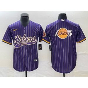 Men's Los Angeles Lakers Team Big Logo Purple Cool Base With Patch Stitched Baseball Jersey 4VA6
