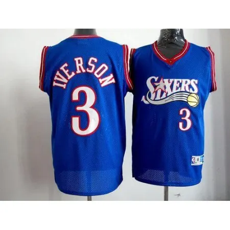 Men's Philadelphia 76ers #3 Allen Iverson Blue Throwback NBA Jersey