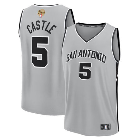 Youth San Antonio Spurs #5 Stephon Castle Silver 2026 NBA Finals Patch Fast Break Statement Edition Jersey