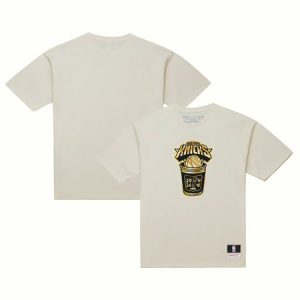 Men's New York Knicks Cream 2026 NBA Finals Champions Gold Coffee Cup T-Shirt
