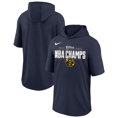 Men's Denver Nuggets Navy 2023 Champions Performance Short Sleeve Pullover Hoodie INY2