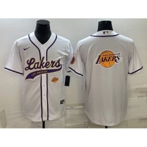 cf06c49226c64591231bcc8dc9b122fe.jpeg Men's Los Angeles Lakers White Team Big Logo With Patch Cool Base Stitched Baseball Jersey DTZJ