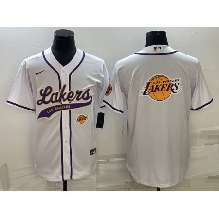 Men's Los Angeles Lakers White Team Big Logo With Patch Cool Base Stitched Baseball Jersey DTZJ