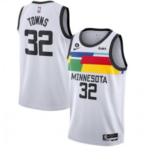 Men's Minnesota Timberwolves #32 Karl-Anthony Towns White 2022/23 City Edition Stitched Jersey SKXJ
