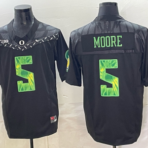 Black Moore number 5 football jersey with green numbers, front and back views