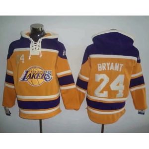 Men's Los Angeles Lakers #24 Kobe Bryant Yellow Lace-Up Pullover Hoodie PL06