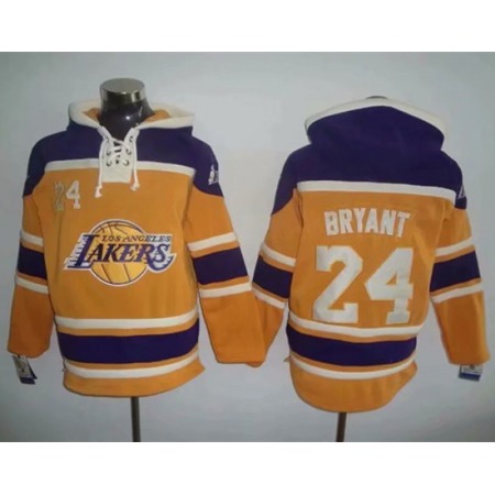 Men's Los Angeles Lakers #24 Kobe Bryant Yellow Lace-Up Pullover Hoodie Z442