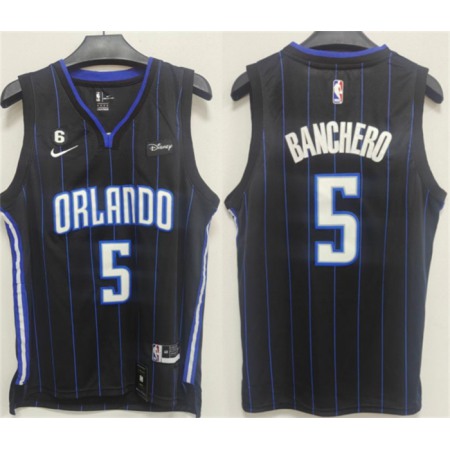 Men's Orlando Magic #5 Paolo Banchero Black With No.6 Patch Icon Edition Stitched Swingman Jersey X8UM