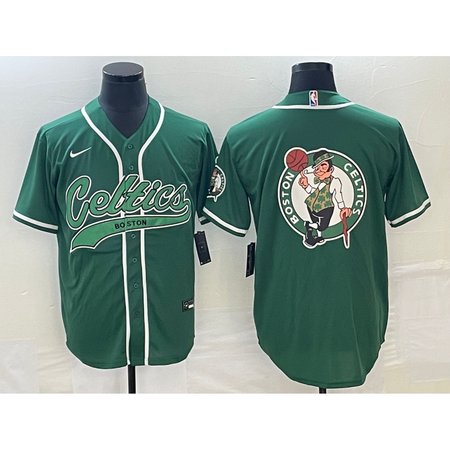 Men's Boston Celtics Green Team Big Logo With Patch Stitched Baseball Jersey HTT9