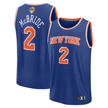 d5965fbd00ff34807c34f06716e719bd.jpeg Men's New York Knicks #2 Miles McBride Blue 2026 NBA Finals Patch Fast Break Icon Edition Replica Jersey