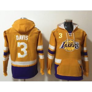 Men's Los Angeles Lakers #3 Anthony Davis Yellow Lace-Up Pullover Hoodie 3OUQ