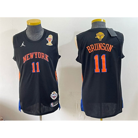 Youth New York Knicks #11 Jalen Brunson Black 2026 Finals Champions Patch Statement Edition Jersey