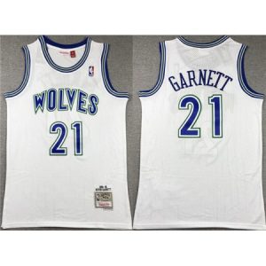Men's Minnesota Timberwolves #21 Kevin Garnett White Throwback Stitched Jersey KFTD