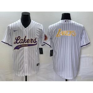 dd08482910cae09a654b4392136bfde8.jpeg Men's Los Angeles Lakers White Team Big Logo Cool Base With Patch Stitched Baseball Jersey REDD