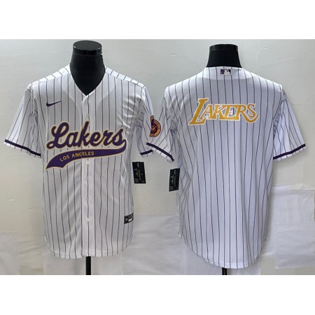Men's Los Angeles Lakers White Team Big Logo Cool Base With Patch Stitched Baseball Jersey REDD