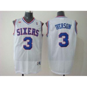 Men's Philadelphia 76ers #3 Allen Iverson White Throwback NBA Jersey