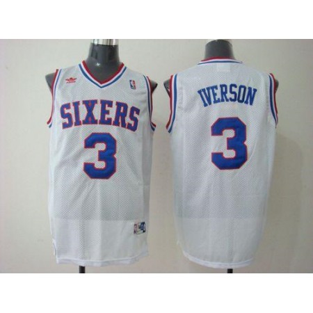 Men's Philadelphia 76ers #3 Allen Iverson White Throwback NBA Jersey