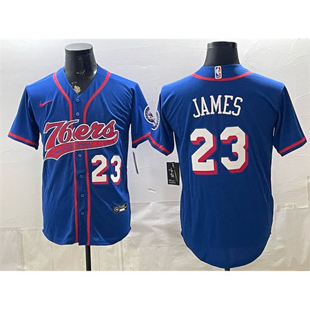 Men's Philadelphia 76ers #23 LeBron James Royal Cool Base Baseball Jersey