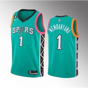 Men's San Antonio Spurs #1 Victor Wembanyama Teal 2022/23 City Edition Swingman With NO.6 Patch Stitched Basketball Jersey 08DI