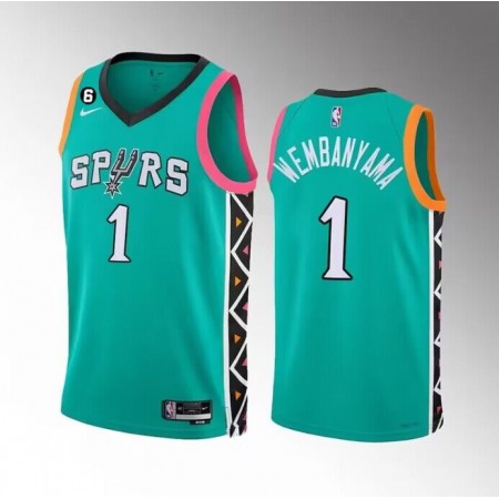 Men's San Antonio Spurs #1 Victor Wembanyama Teal 2022/23 City Edition Swingman With NO.6 Patch Stitched Basketball Jersey 08DI
