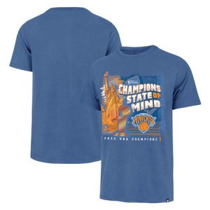 e67e7b4b97d93801b93d01a53242d44c.jpeg Men's New York Knicks Blue 2026 NBA Finals Champions Statue of Liberty Franklin T-Shirt