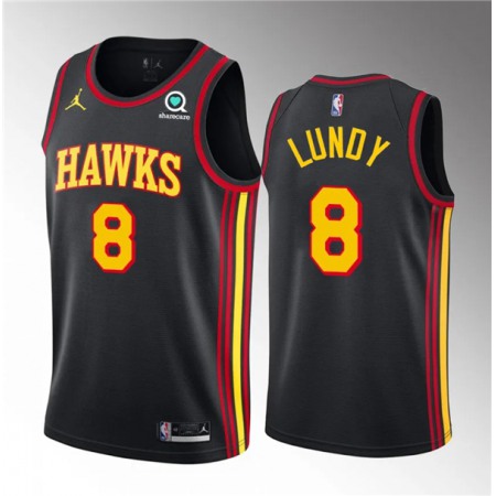 e69d80a86c2c4482b43479a5787db47f.jpeg Men's Atlanta Hawks #8 Seth Lundy Black 2023 Draft Statement Edition Stitched Jersey