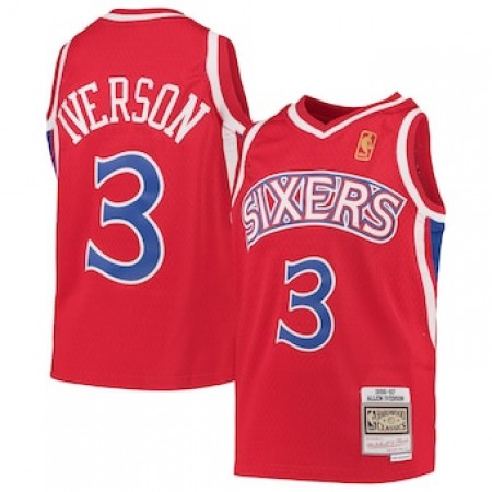 Men's Philadelphia 76ers #3 Allen Iverson Red Throwback Stitched Jersey HXS6