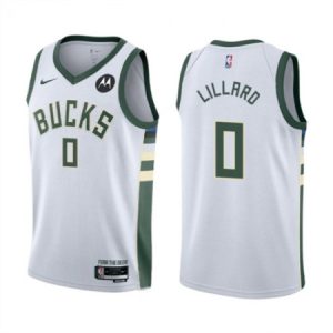Men's Milwaukee Bucks #0 Damian Lillard White Association Edition Stitched Basketball Jersey 1GAP