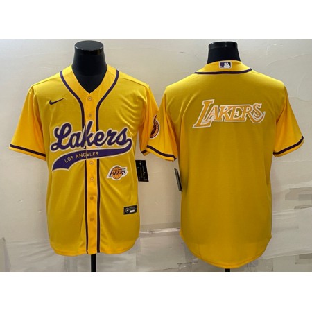 ee7656bd73e698e3447a6d5bf794dfe0.jpeg Men's Los Angeles Lakers Yellow Big Logo With Patch Cool Base Stitched Baseball Jersey B7N2